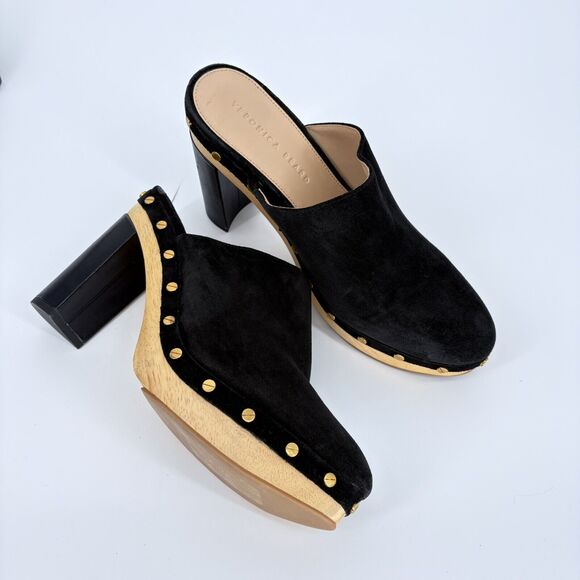 Veronica Beard Grita Black Suede Studded Heeled mules Slip On Clogs Size 9M - Picture 10 of 14